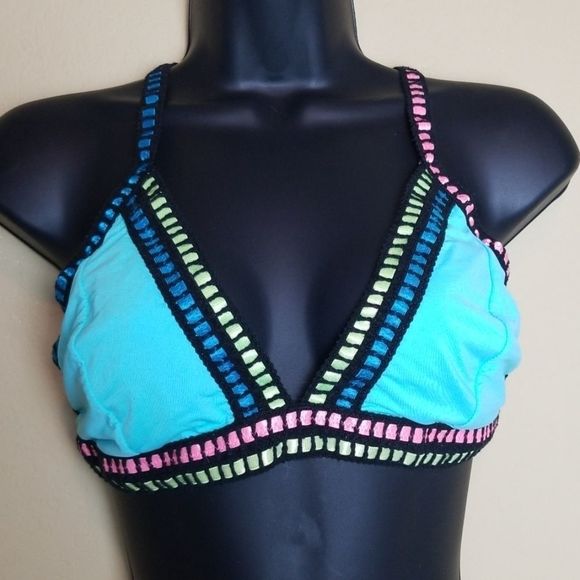 Ice Blue Multicolor Thread Through Bikini Top - Picture 2 of 8